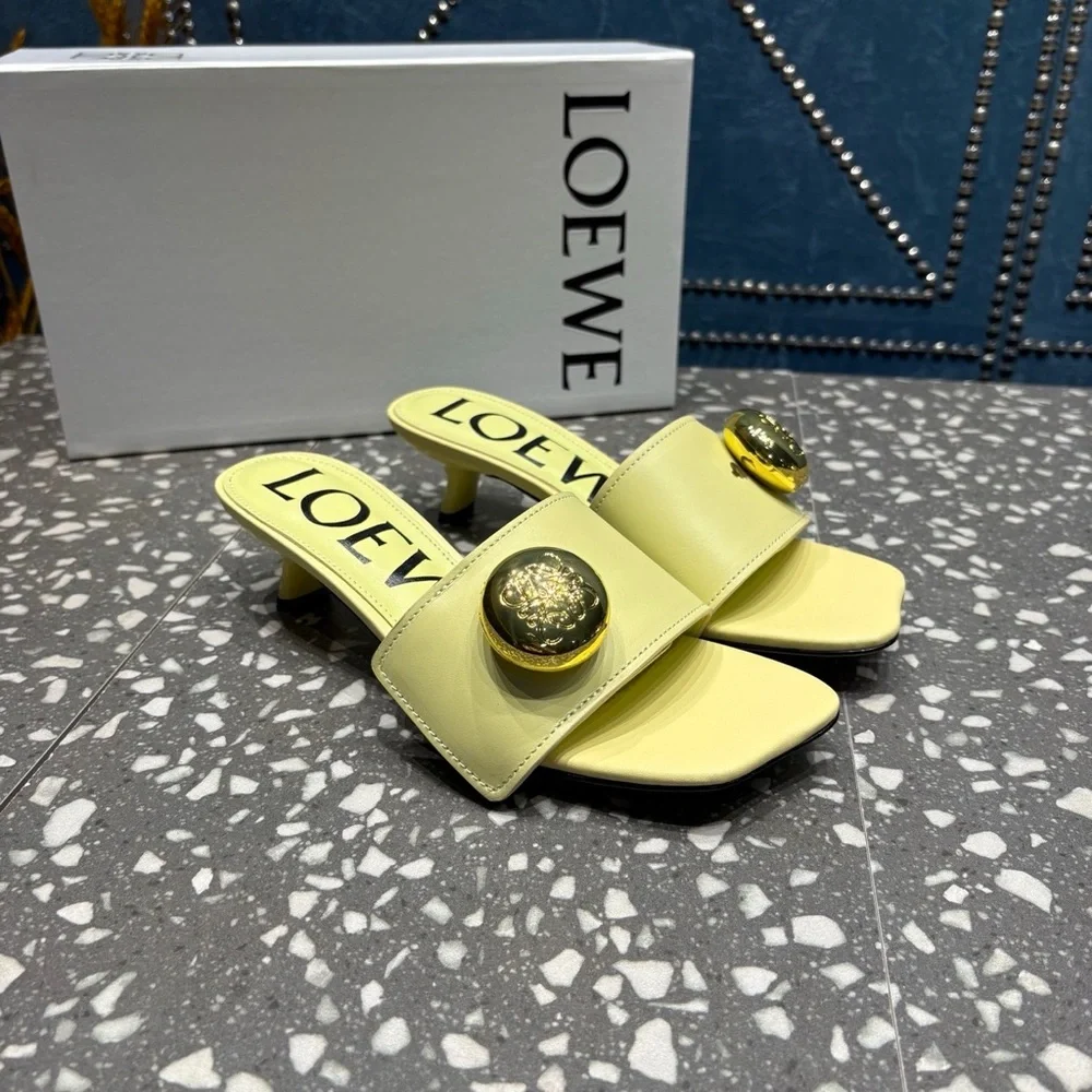 LOEWE Women's Yellow Slide Sandals with Gold Accent - Picture 2 of 4